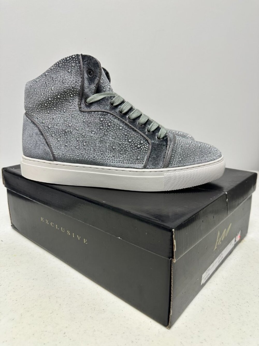 After Midnight Flash Sneakers Men 9 Silver Velvet Rhinestone Studded Bling